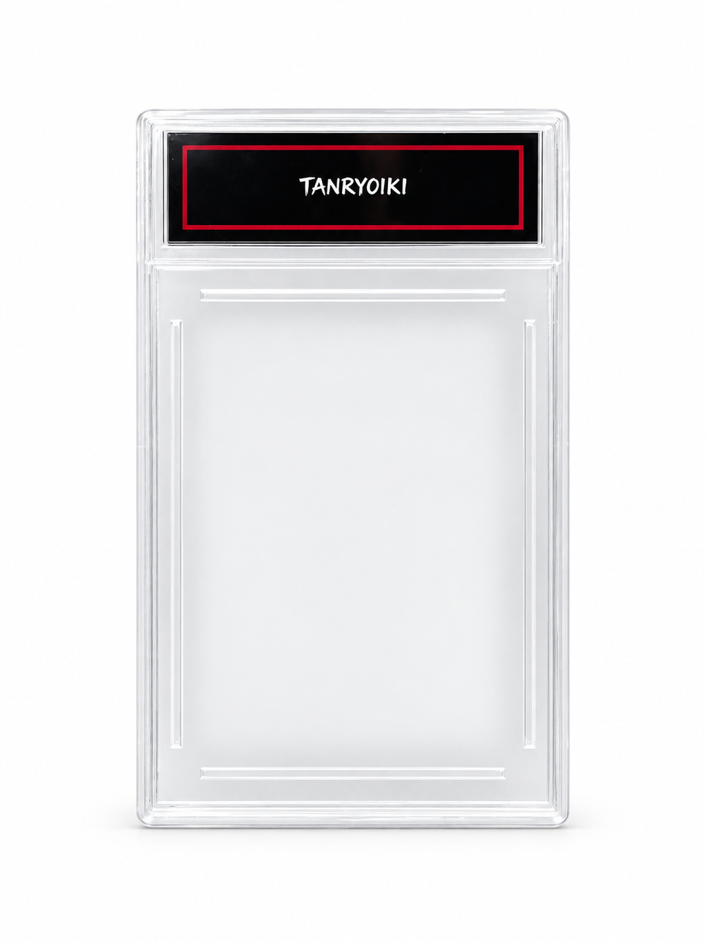 Front view of empty TANRYOIKI clear card display case